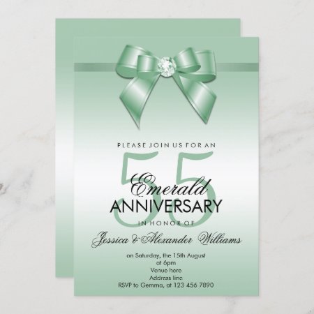 Emerald Bow & Ribbon 55th Wedding Anniversary Invitation