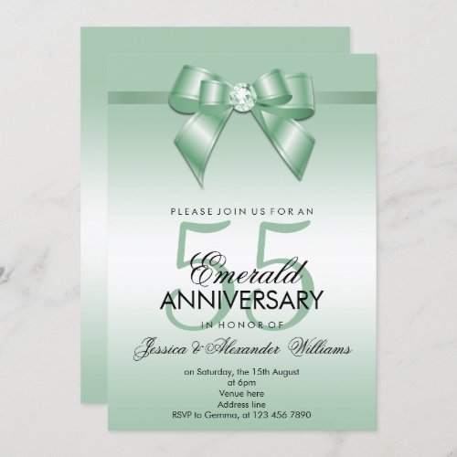 Emerald Bow  Ribbon 55th Wedding Anniversary Invitation
