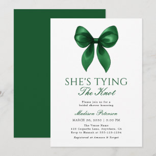Emerald Bow She's Tying the Knot Bridal Shower Invitation