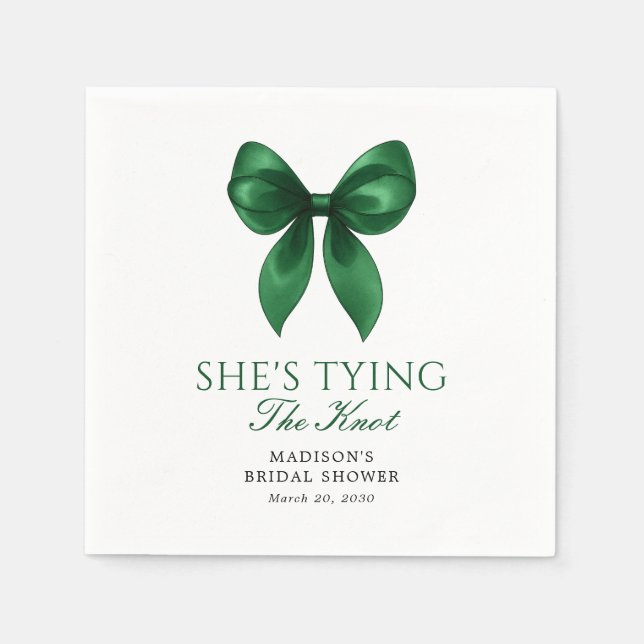 Emerald Bow She's Tying the Knot Bridal Shower Napkins (Front)