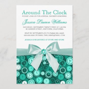 Emerald Bridal Shower Theme Around The Clock Invitation by PineAndBerry at Zazzle