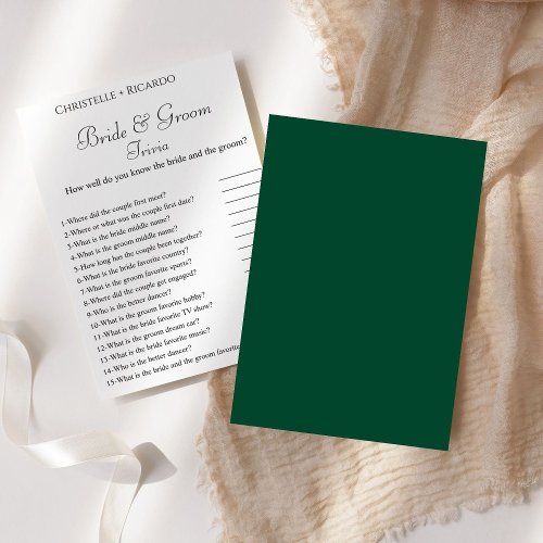 Emerald bride  groom trivia bridal shower game