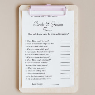 Emerald bride groom trivia bridal shower game card