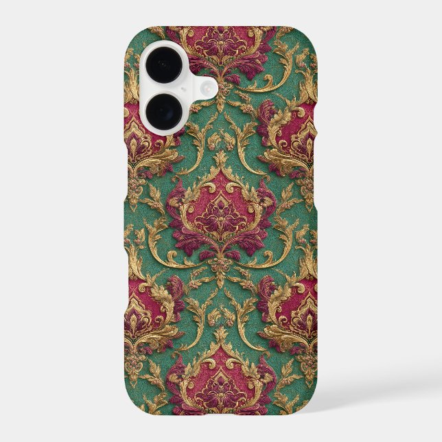 Emerald Burgundy Baroque Damask Case-Mate iPhone Case (Back)