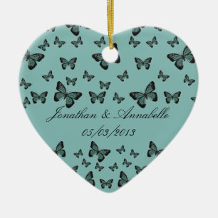 Emerald Butterflies Save The Date Keepsake Ceramic Ornament
