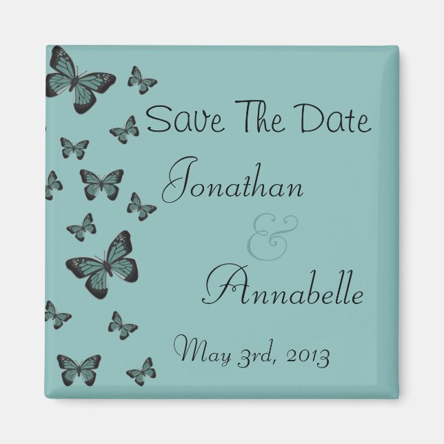 Emerald Butterflies Save The Date Personalized Magnet (Front)