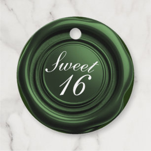 Emerald Candle Wax Seal Drip Sweet 16 Wedding Favor Tags