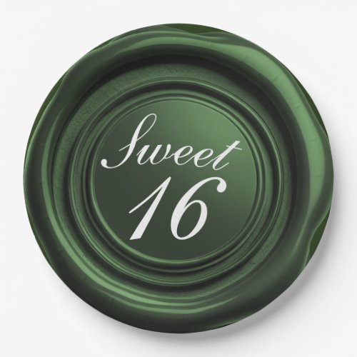 Emerald Candle Wax Seal Drip Sweet 16 Wedding Paper Plates