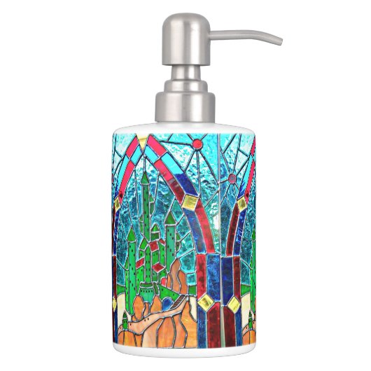 Emerald Castle Stainglass art Wizard of Oz. Bath Set (Right)