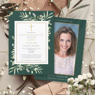 Emerald Celebration of Life Funeral Photo Invitation