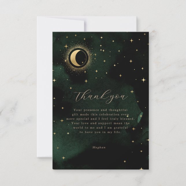 Emerald Celestial Quinceanera Thank You Card (Front)