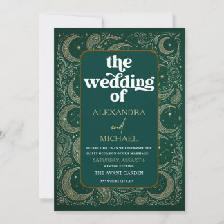 Emerald Celestial Wedding Invitation Moon Stars