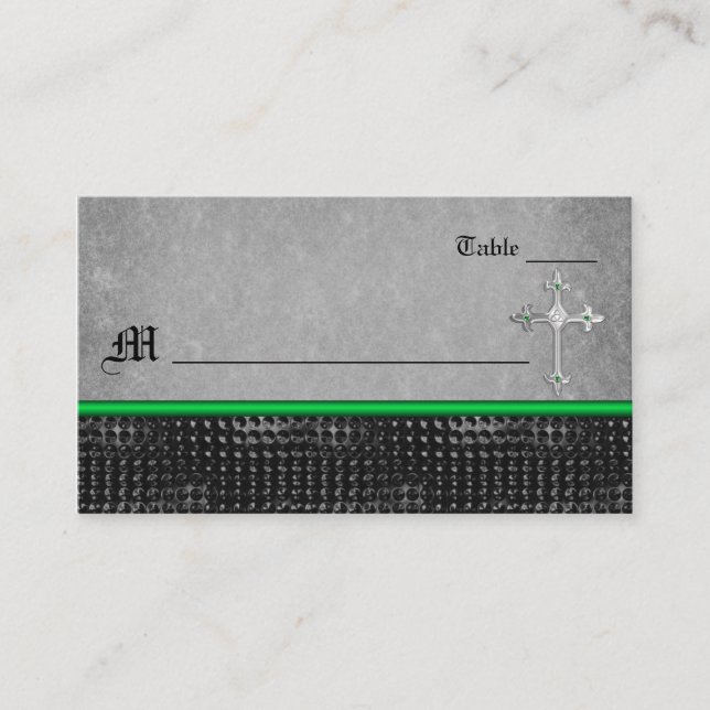 Emerald Celtic Cross Green and Black Place Card (Front)
