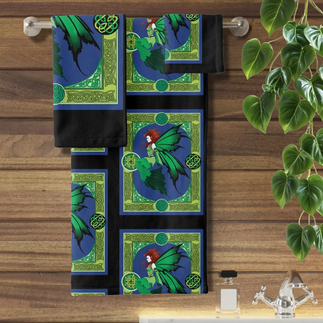 Emerald Celtic Fairy Green Wings Fantasy Bath Towel Set (Creator Uploaded)