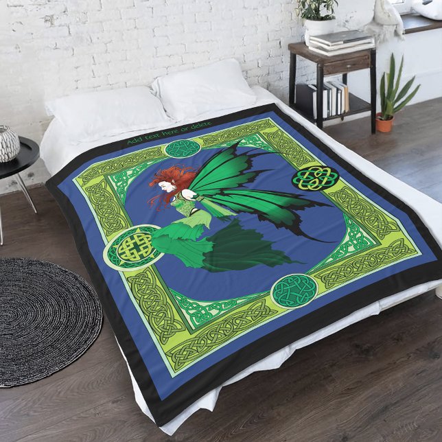 Emerald Celtic Fairy Green Wings Fantasy Fleece Blanket (Creator Uploaded)