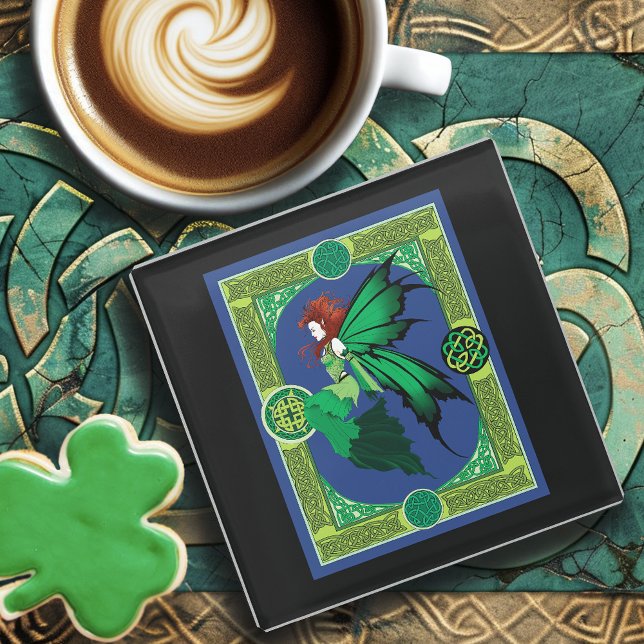 Emerald Celtic Fairy Green Wings Fantasy Glass Coaster (Creator Uploaded)