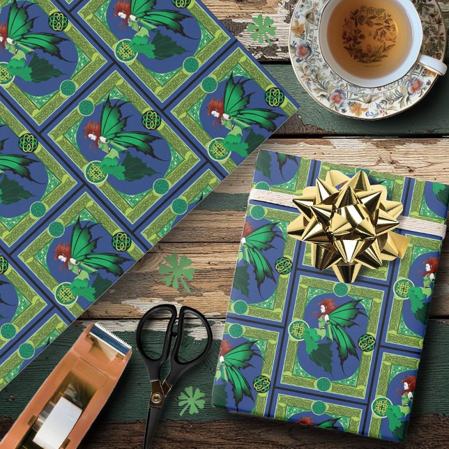 Emerald Celtic Fairy Green Wings Fantasy Wrapping Paper (Creator Uploaded)