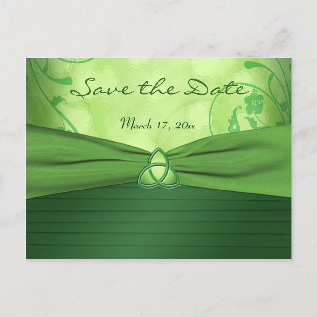 Emerald Celtic Love Knot Save the Date Postcard (Front)