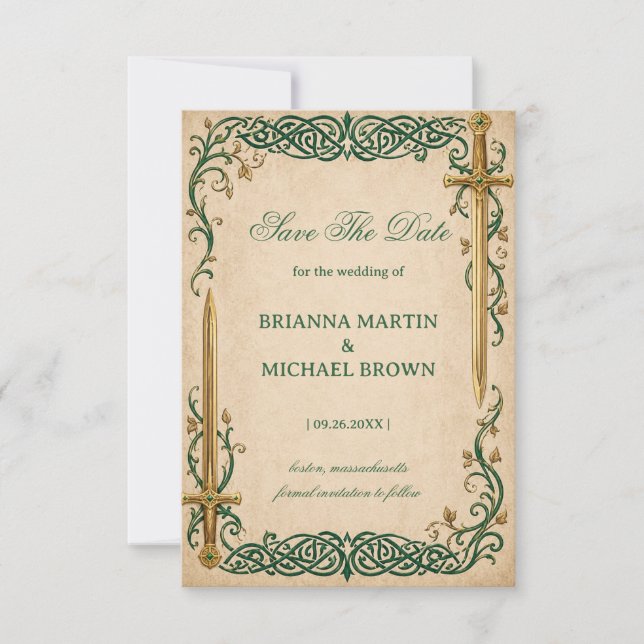 Emerald Celtic Swordwork Save The Date (Front)