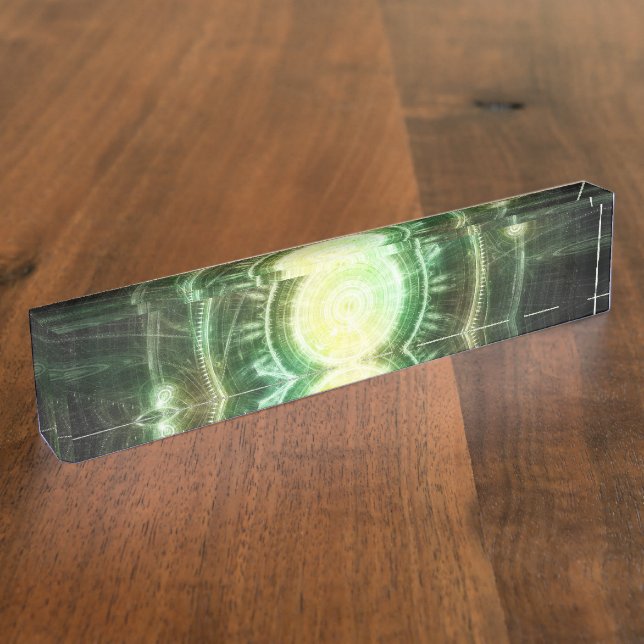 Emerald Chaos Clock, Steampunk Spellshaper Fractal Nameplate (Side)