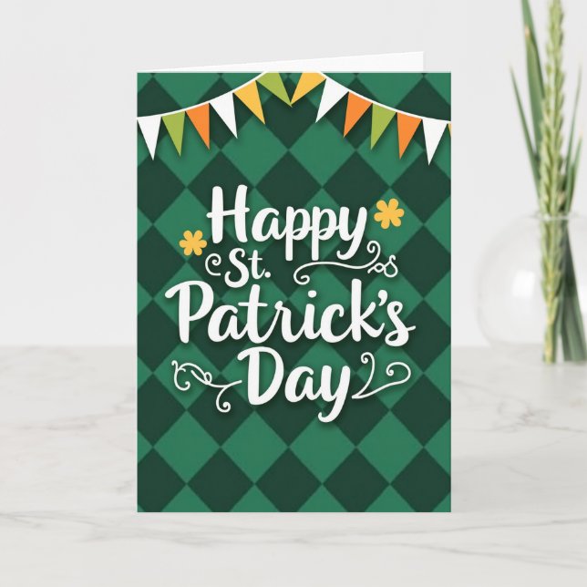 Emerald Check St Patricks Day Card (Front)