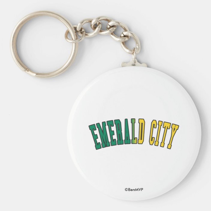 Emerald City in Washington State Flag Colors Key Chain