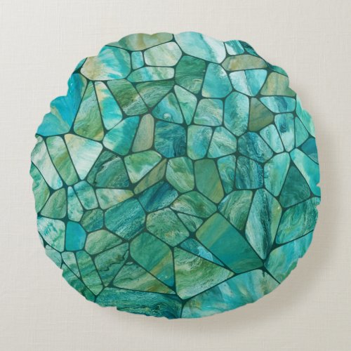 Emerald Coast Marble cells abstract art Round Pillow