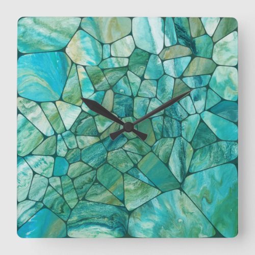 Emerald Coast Marble cells abstract art Square Wall Clock