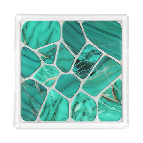 Emerald Coast Marble Mosaic cells abstract art Acrylic Tray