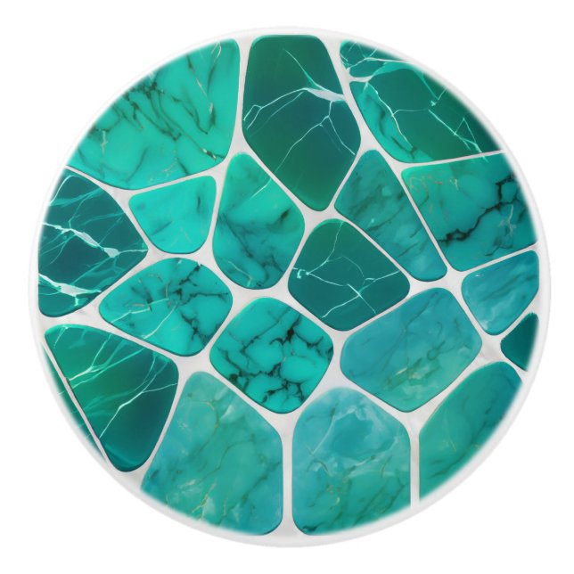 Emerald Coast Marble Mosaic cells abstract art Ceramic Knob (Front)