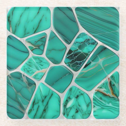 Emerald Coast Marble Mosaic cells abstract art Glass Coaster