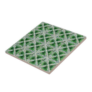 Emerald color maiolica inspired artsy  ceramic tile