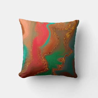 Emerald Coral – Green Coral & Gold Fluid Abstract Throw Pillow