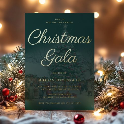 Emerald Corporate Christmas Gala Party Gold Foil Invitation