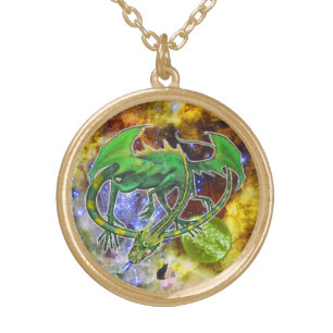 Emerald Cosmic Dragon Gold Plated Necklace