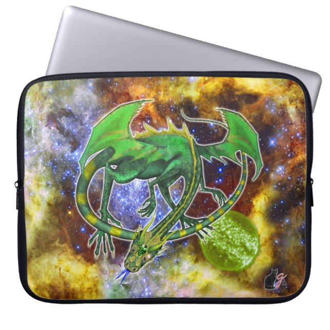 Emerald Cosmic Dragon Laptop Sleeve (Front)
