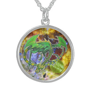 Emerald Cosmic Dragon Sterling Silver Necklace
