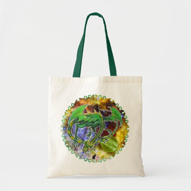Emerald Cosmic Dragon Tote Bag (Front)