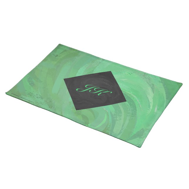Emerald Cream and Black Monogram Cloth Placemat (On Table)