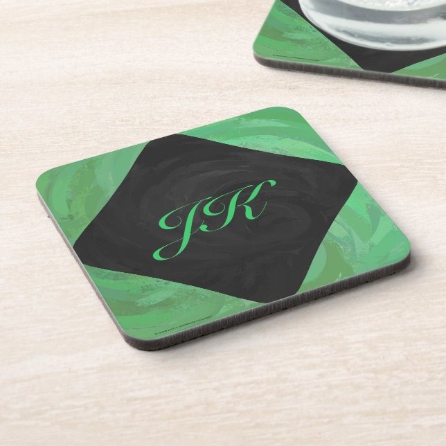 Emerald Cream and Black Monogram Drink Coaster (Left Side)