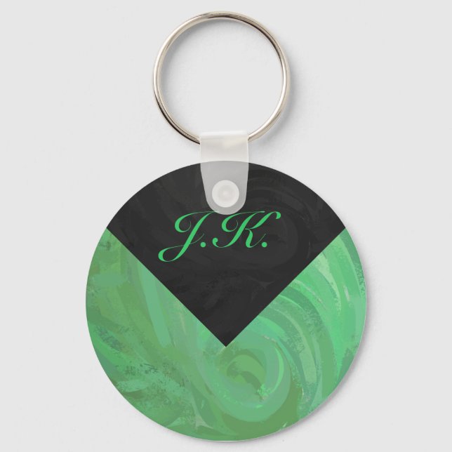 Emerald Cream and Black Monogram Keychain (Front)