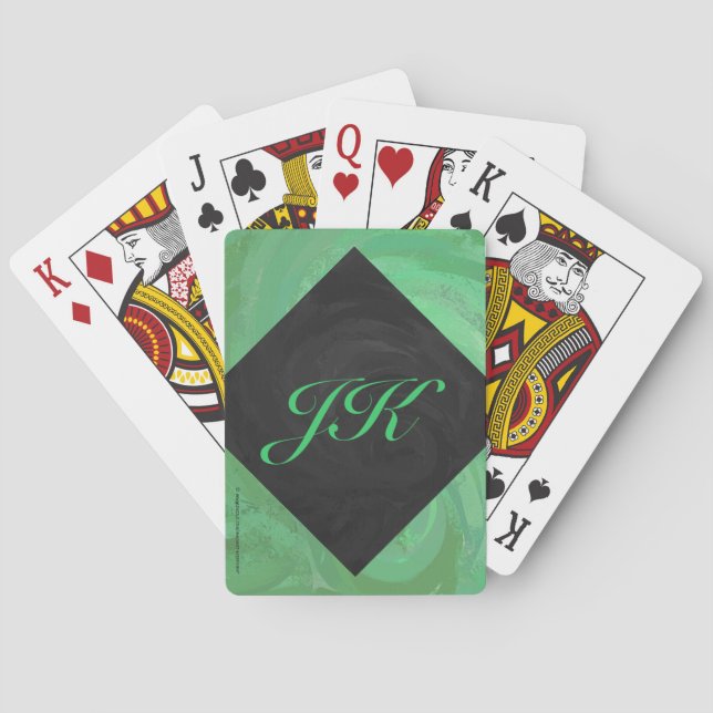Emerald Cream and Black Monogram Poker Cards (Back)