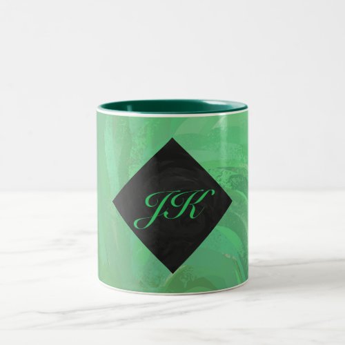 Emerald Cream and Black Monogram Two_Tone Coffee Mug