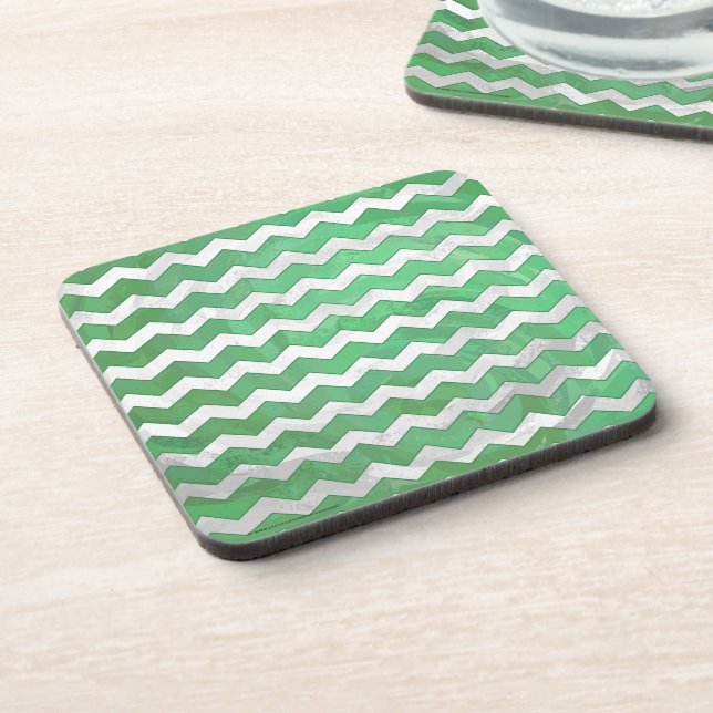 Emerald Cream Chevron Pattern Drink Coaster (Left Side)