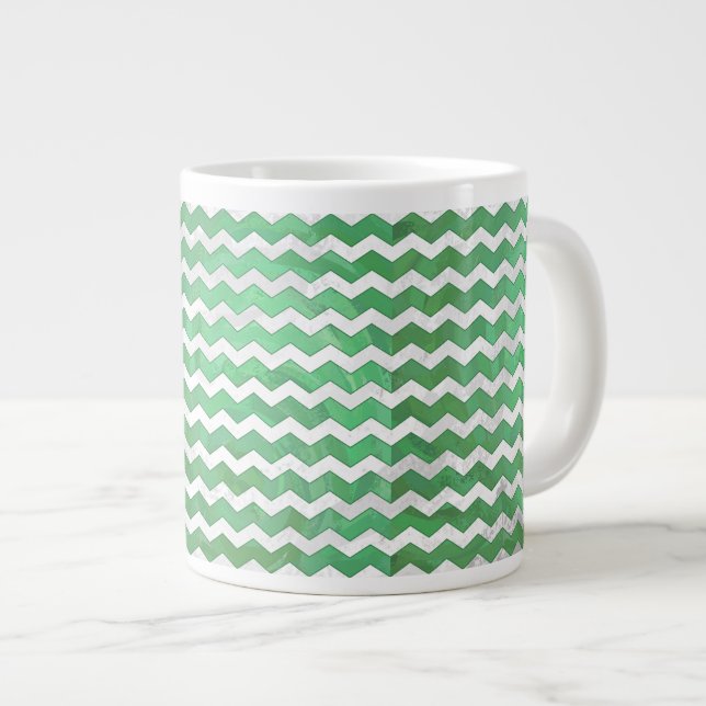 Emerald Cream Chevron Pattern Giant Coffee Mug (Front Right)