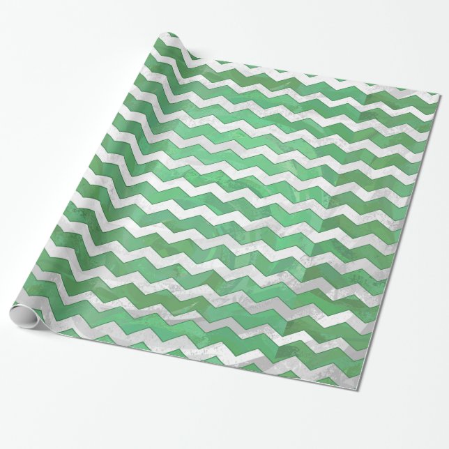 Emerald Cream Chevron Pattern Wrapping Paper (Unrolled)