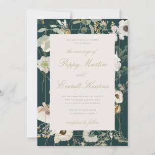 Emerald & Cream Floral Poppy Wedding Invitation