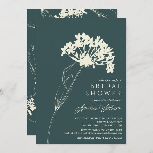 Emerald  Cream Modern Floral Bridal Shower Invitation