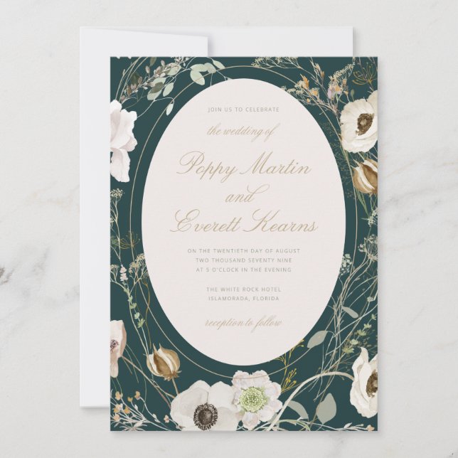 Emerald & Cream Wildflower Wedding Invitation (Front)