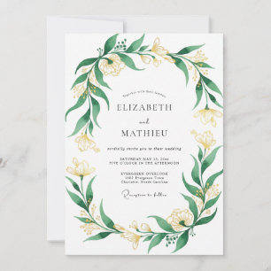 Emerald Cream Wreath Wedding Invitation